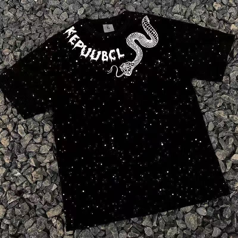 American-Style Sequin Starry Sky Design Big Kids Short-Sleeve T-Shirt 2025 Summer New Fashion Loose Short-Sleeve for Boys and Girls