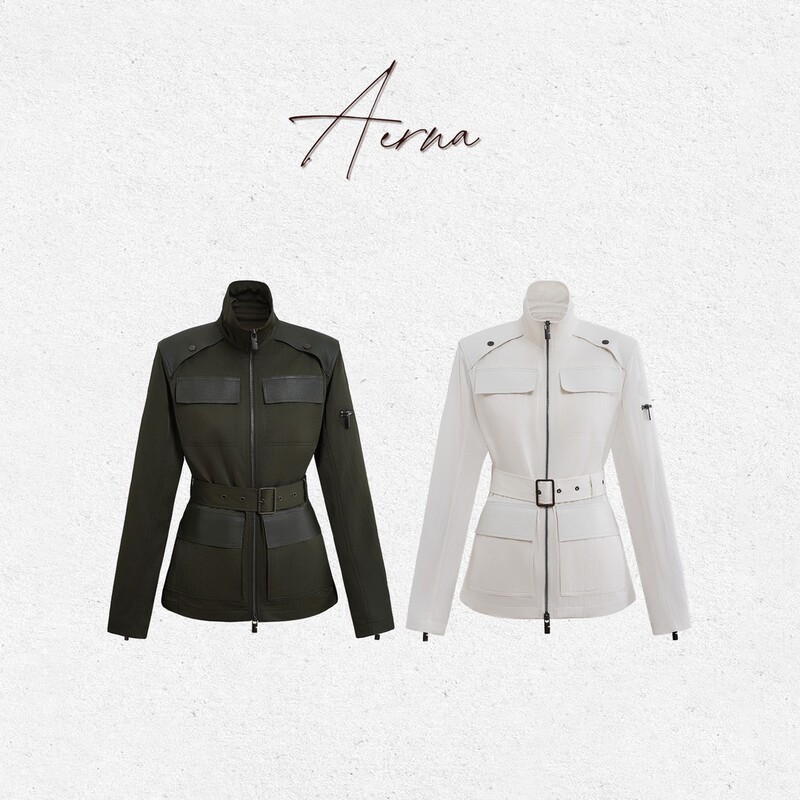 "White War Horse" Parachute Nylon Fabric with Leather Accents, Custom Dyed, Slim-Fit Waist-Cinching Jacket Xy-775