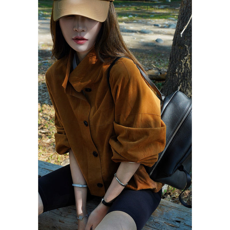 Just in Time: Ethiopian Imported Suede Sheepskin Pleated Genuine Leather Jacket Xy-Mf850