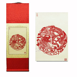 红色喜上眉梢剪纸画轴纯手工剪纸窗花装饰画送老外朋友外事礼品