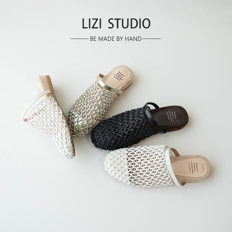 【Chestnut】2.5Cm Women's Slip-On Sandals for Outdoor Wear, Summer 2026 New Style, Closed-Toe Woven Flat Sandals for Women