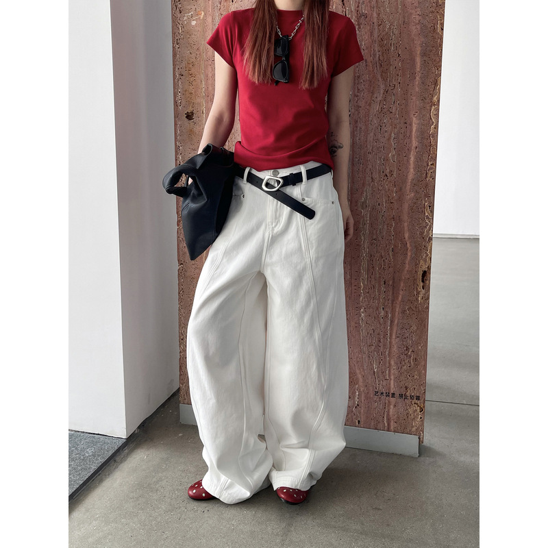 Icciicc American-Style Deconstructed Segmented Relaxed Fit Scimitar Pants Slimming Loose Jeans for Women New Model