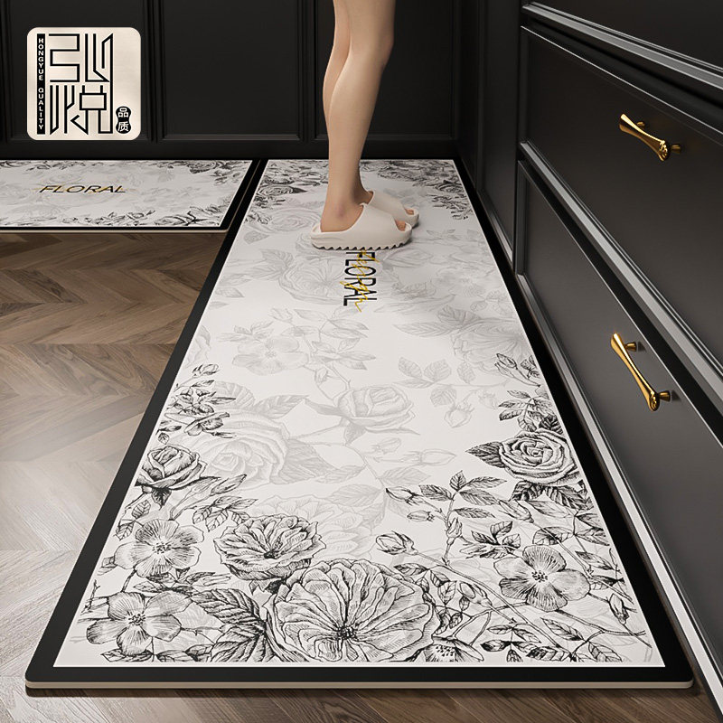 High-end special kitchen floor mats, non-slip and oil-proof, wipeable and washable, PVC water-absorbent and oil-absorbent floor mats, L-shaped stain-resistant carpet mats