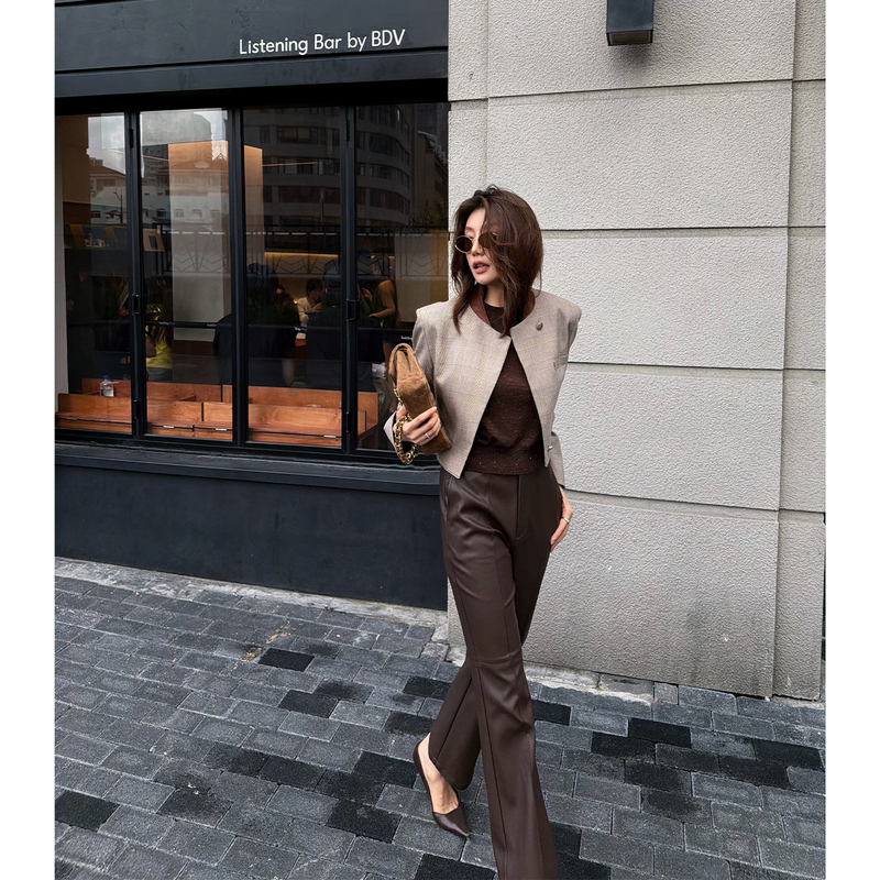 Alonesavor Long Xier Vintage Classic French Houndstooth Check Color-Block Blazer Women's Jacket W117