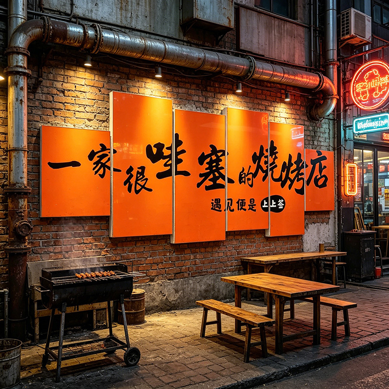 Trendy Barbecue Restaurant Decoration Creative Wall Industrial Style Dining Retro Shabby-Chic Atmosphere Setup Image Stickers