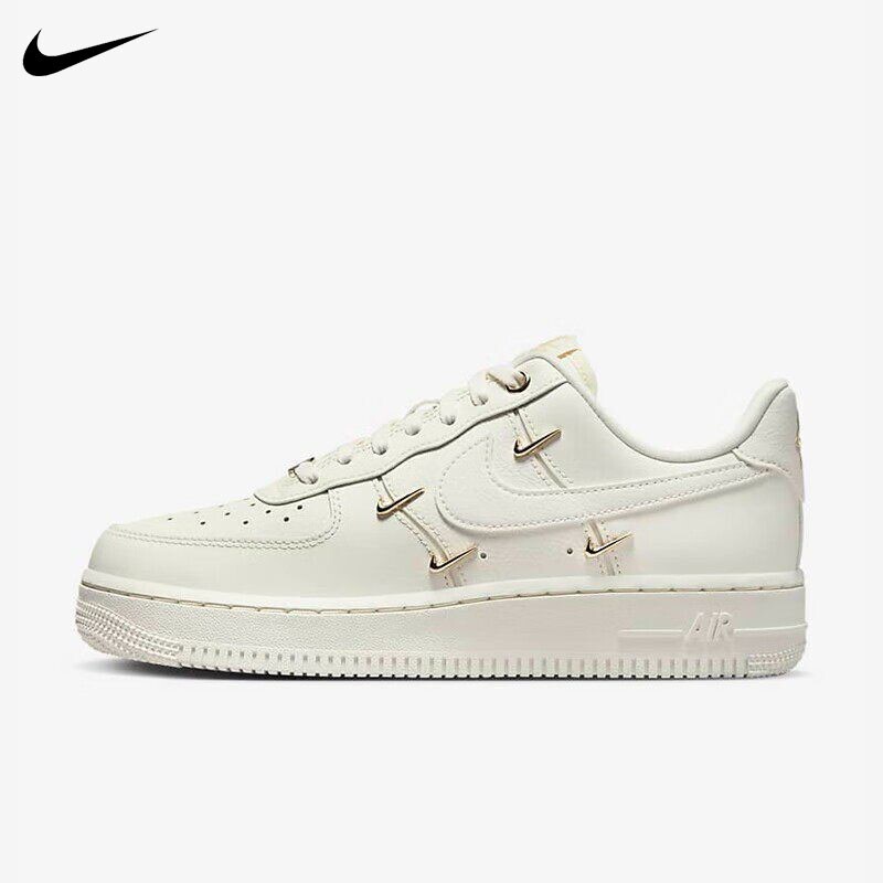 Nike Women's Shoes Air Force 1 Af1 Air Force One Men's Shoes White and Gold Low-Top Casual Sneakers