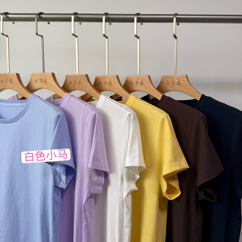 The Must-Have Solid Color T-Shirt for Summer! American Style, Relaxed Fit, Classic Pima Cotton Crew Neck Short-Sleeve T-Shirt for Women in Summer