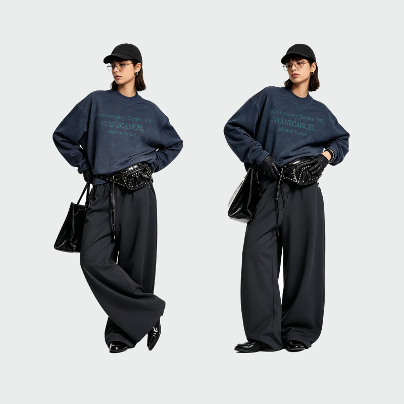 Vulnecancel* Anniversary Series Cotton Texture Bamboo Cotton Half-High Collar Slogan Base Shirt Long Sleeve T-Shirt