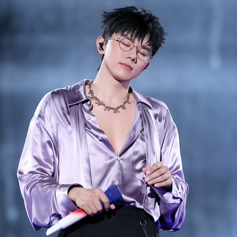 Zhang Jie, the Celebrity, Wears the Same Style of Purple Pearlescent Satin Shirt, Long-Sleeved Men's High-End, Cool and Handsome Stage Drapey Loose Shirt