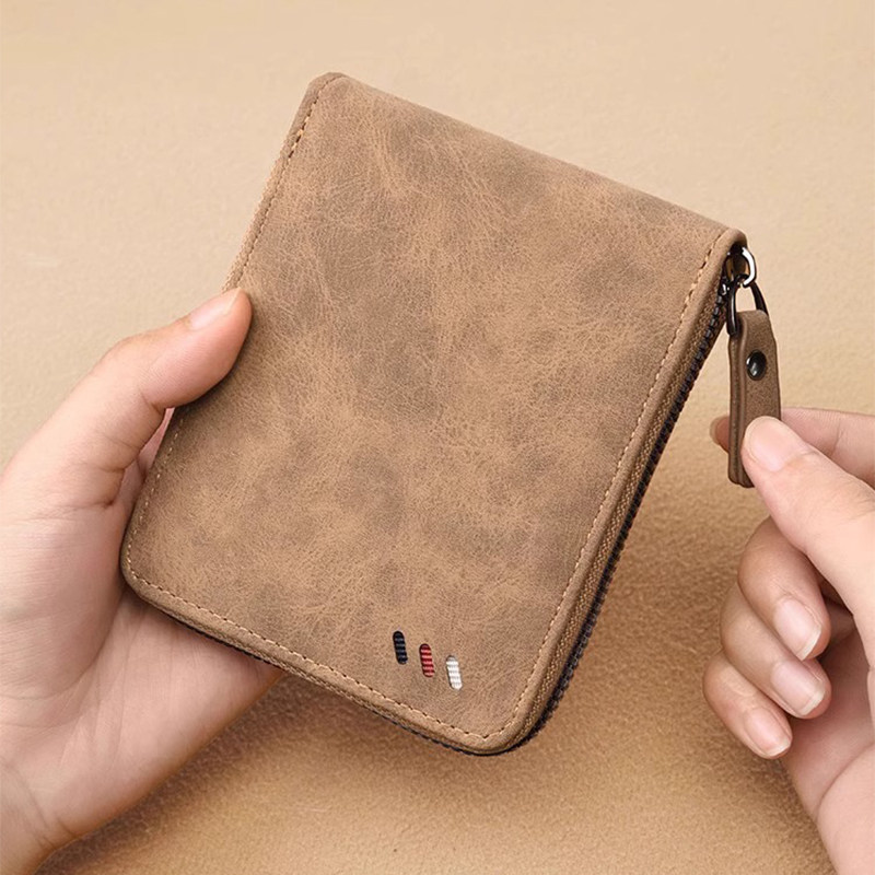 2026年新スタイル メンズ ショートジッパーコインパース、韓国風トレンディ小型財布（カードホルダー付き）、多機能財布