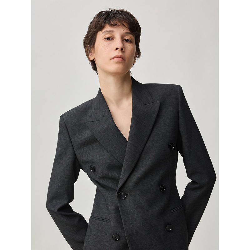 Lram Textured Wool Blend Relaxed Old Money Lapel Blazer Lram25Q0072