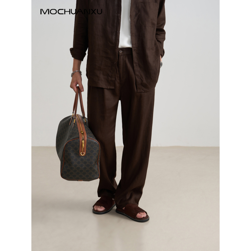 Mokchuan【Imported Rain Dew 100%】Linen Breathable Elastic Waist Straight Casual Pants Cool Long Pants for Men Mokchuan【Imported Rain Dew 100%】Linen Breathable Elastic Waist Straight Casual Pants Cool Long Pants for Men