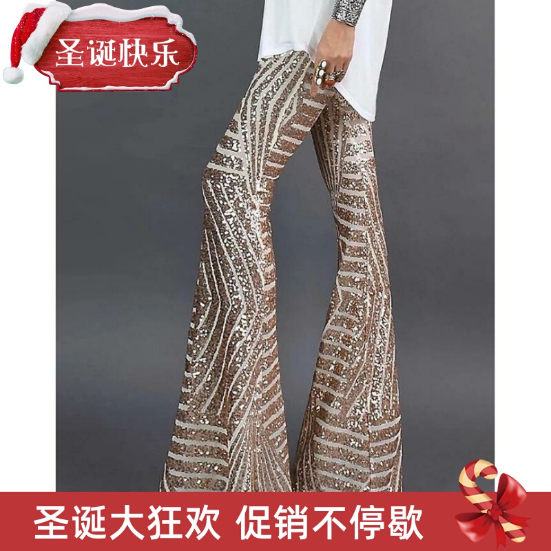 High Waisted Sequin Slim Flared Pants