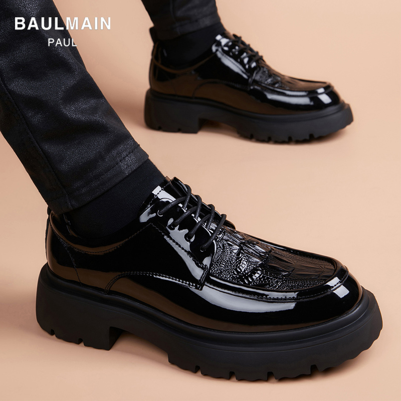 Balmain Paul Leather Shoes New Genuine Leather Thick-Soled Derby Shoes Increased Business Formal Wear British Round-Toe Classy Men's Shoes