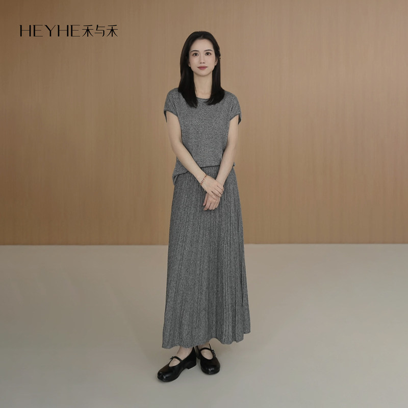 Xiaohe [Tangyuan Set] Linen Blend Floral Yarn Texture Breathable Cool Moisture-Wicking Simple Short-Sleeve Set for Women