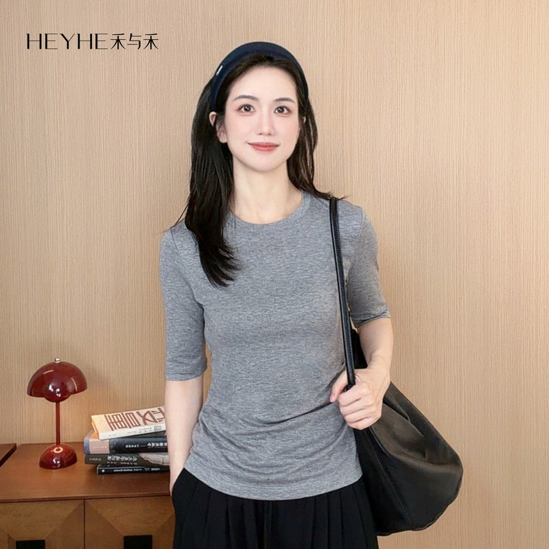 Xiaohe [Side View] Lyocell Merino Wool High Elasticity Soft Breathable Cool Everyday Versatile Mid-Length Sleeve Base Shirt