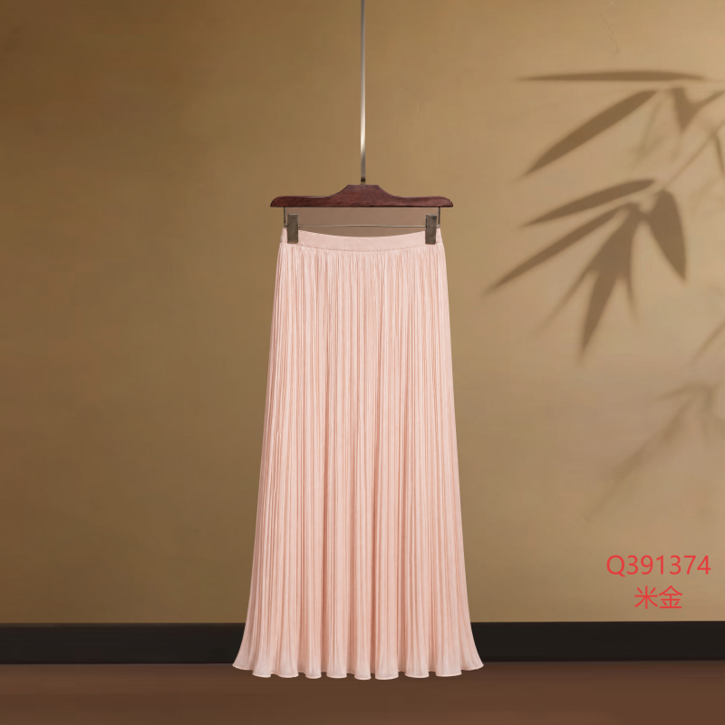 Imported Soft Light Yarn New Chinese Style Elastic Waist Pleated Skirt Q-391374 Imported Soft Light Yarn New Chinese Style Elastic Waist Pleated Skirt Q-391374