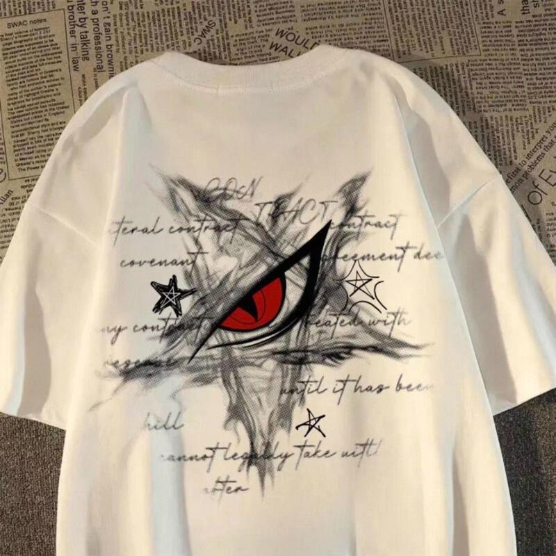 Summer Pure Cotton Short-Sleeved T-Shirt for Middle and Older Children, Boys and Girls, Devil's Eye Print, Trendy Brand, High Street, Versatile, Loose Top Summer Pure Cotton Short-Sleeved T-Shirt for Middle and Older Children, Boys and Girls, Devil's Eye Print, Trendy Brand, High Street, Versatile, Loose Top