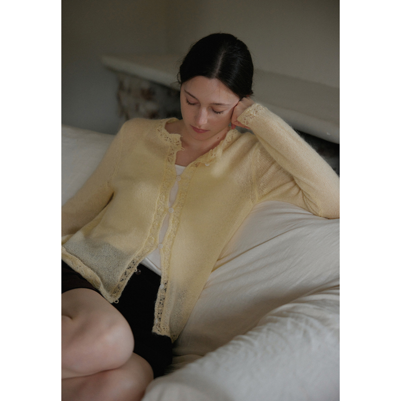 Nice People2025Aw Super Soft Mohair Wool Romantic Crochet Round Neck Knitted Cardigan Nice People2025Aw Super Soft Mohair Wool Romantic Crochet Round Neck Knitted Cardigan