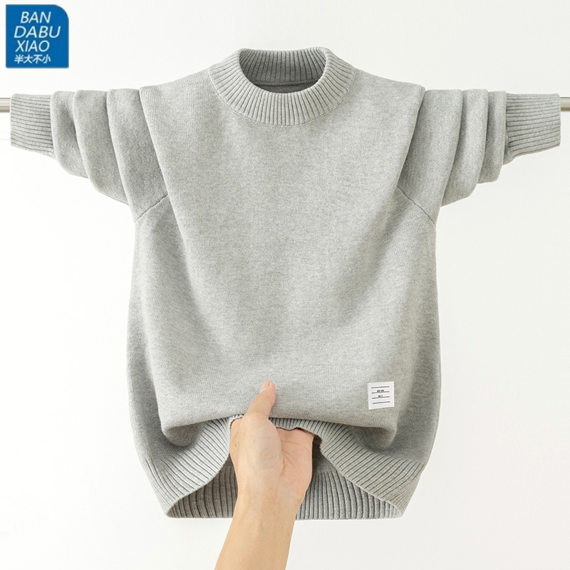 Mid-Collar Pure Cotton Sweater for Male Students, Autumn and Winter Knitwear, Korean Style Men's Clothing, Stylish Base Layer Knit Shirt for Teenagers