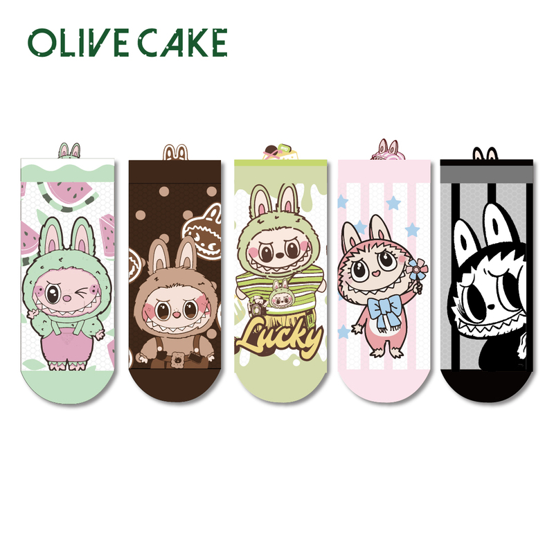 (Pack of Five Pairs) Olve Cake Summer Thin Cotton Socks with Cute Little Animals, Unisex Short Socks B105