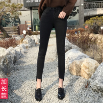 2021 New Black extended jeans women 175-185 tall super long small feet pants split pencil pants