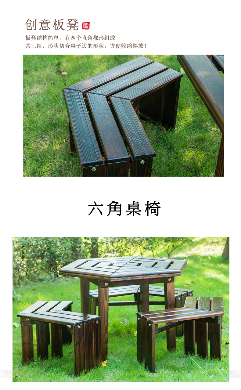Bàn ghế BBQ ngoài trời kết hợp bàn ghế gỗ rắn ngoài trời sân vườn giải trí ban công ngoài trời đồ nội thất giải trí retro bộ bàn ghế sân thượng