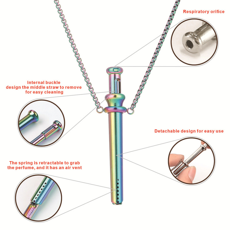 New Multifunctional Breathing Necklace Retractable Perfume Extractor Straw Breathing Anxiety Relief Stress Relief Titanium Steel Jewelry