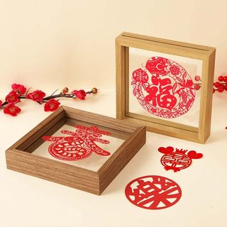 2025蛇年新年春节氛围装饰画手工剪纸摆台件相框传统非遗特色礼品