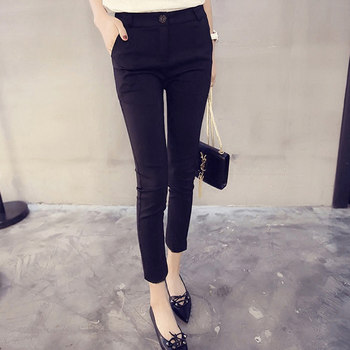 Black spring and summer casual feet pencil pants for women 2020 elastic new korean version versatile slim high waist nine-point pants
