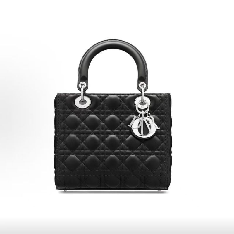 99% New Dior Lady Dior Five-Compartment Black and Silver Lambskin Luxury Designer Shoulder/Crossbody/Tote Women's Bag Wz 99% New Dior Lady Dior Five-Compartment Black and Silver Lambskin Luxury Designer Shoulder/Crossbody/Tote Women's Bag Wz