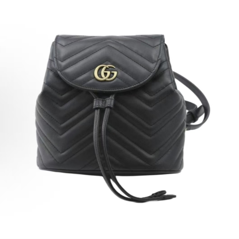 Gucci Gucci Luxury Brand 99% New Marmont Black and Gold Small Backpack for Women Wz