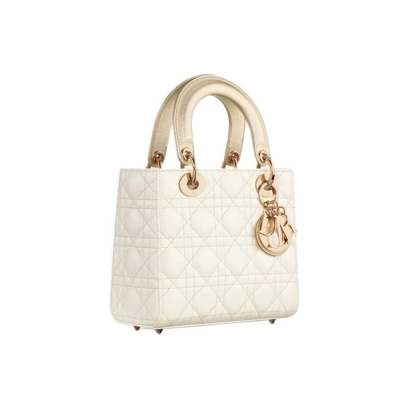 Dior Luxury Brand 99% New My Abc Sheep Leather Lady Dior Four-Compartment White and Gold Women's Bag Wz Dior Luxury Brand 99% New My Abc Sheep Leather Lady Dior Four-Compartment White and Gold Women's Bag Wz