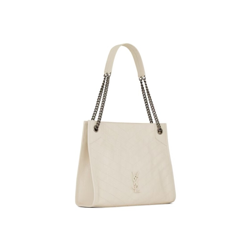 Ysl Saint Laurent High-End Luxury Brand 99% New Niki Medium Vintage White Pleated Leather Shoulder Bag for Women Wz