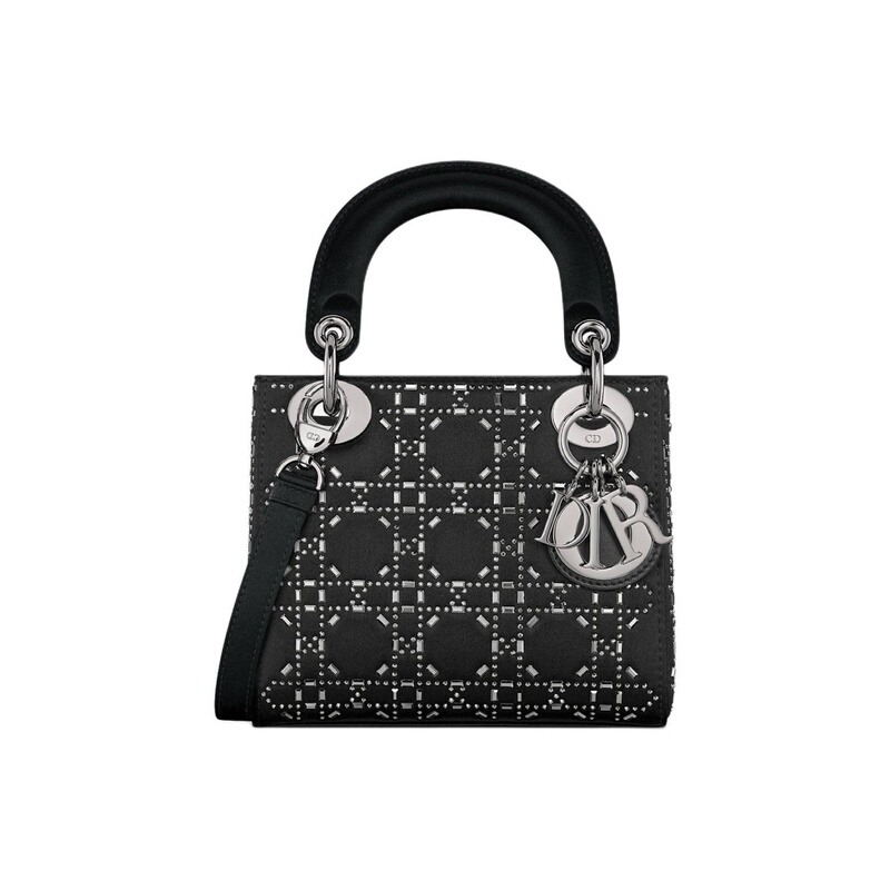 Dior Luxury Brand 99% New Lady Diana Three-Compartment Black and Silver Rhinestone Crossbody Handbag for Women Wz Dior Luxury Brand 99% New Lady Diana Three-Compartment Black and Silver Rhinestone Crossbody Handbag for Women Wz