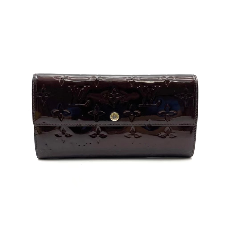 Lv Louis Vuitton High-End Luxury Brand 99% New Embossed Patent Leather Dark Red Clutch Wallet for Women Wz