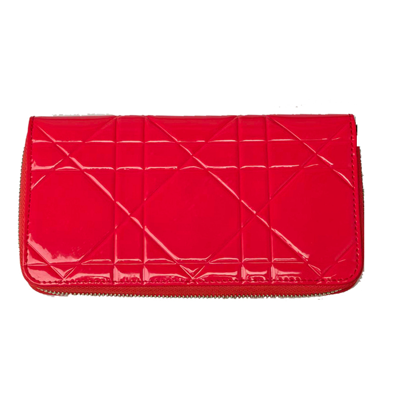 Dior Dior Luxury Brand 99% New Quilted Red Patent Leather Card Holder Wallet for Women