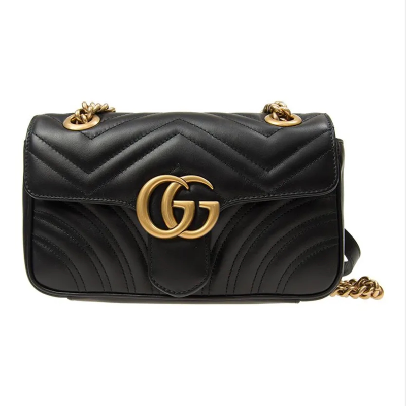 Gucci Luxury Brand 99% New 26 Black Gold Marmont Classic Style Shoulder Crossbody Clutch Women's Bag Wz