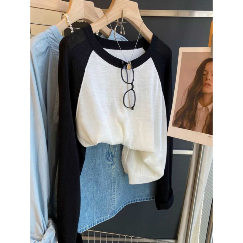 Color-Blocked Snowflake Cotton Round-Neck Long-Sleeve T-Shirt for Women, Fashionable and Versatile Thin Top, 2026 New Spring, Summer, and Autumn Trend Color-Blocked Snowflake Cotton Round-Neck Long-Sleeve T-Shirt for Women, Fashionable and Versatile Thin Top, 2026 New Spring, Summer, and Autumn Trend