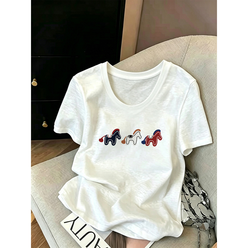 Bamboo Cotton U-Neck Short-Sleeve T-Shirt for Women, 2026 New Fashion Versatile White Thin Top for Spring, Summer, and Autumn Bamboo Cotton U-Neck Short-Sleeve T-Shirt for Women, 2026 New Fashion Versatile White Thin Top for Spring, Summer, and Autumn