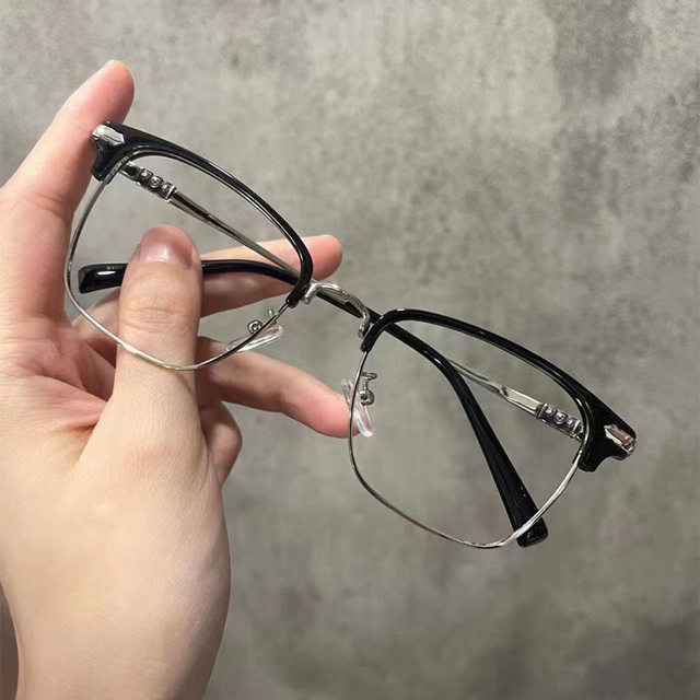 Korean popular style Fan Pingguang half-frame myopia glasses men can match the degree of anti-blue light fatigue glasses frame