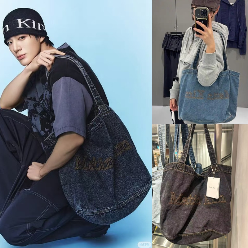 Korean Genuine Matinkim Liz Kim Ji-Hyung Same Style Large Capacity Letter Denim Bag Canvas Shoulder Tote Bag Korean Genuine Matinkim Liz Kim Ji-Hyung Same Style Large Capacity Letter Denim Bag Canvas Shoulder Tote Bag