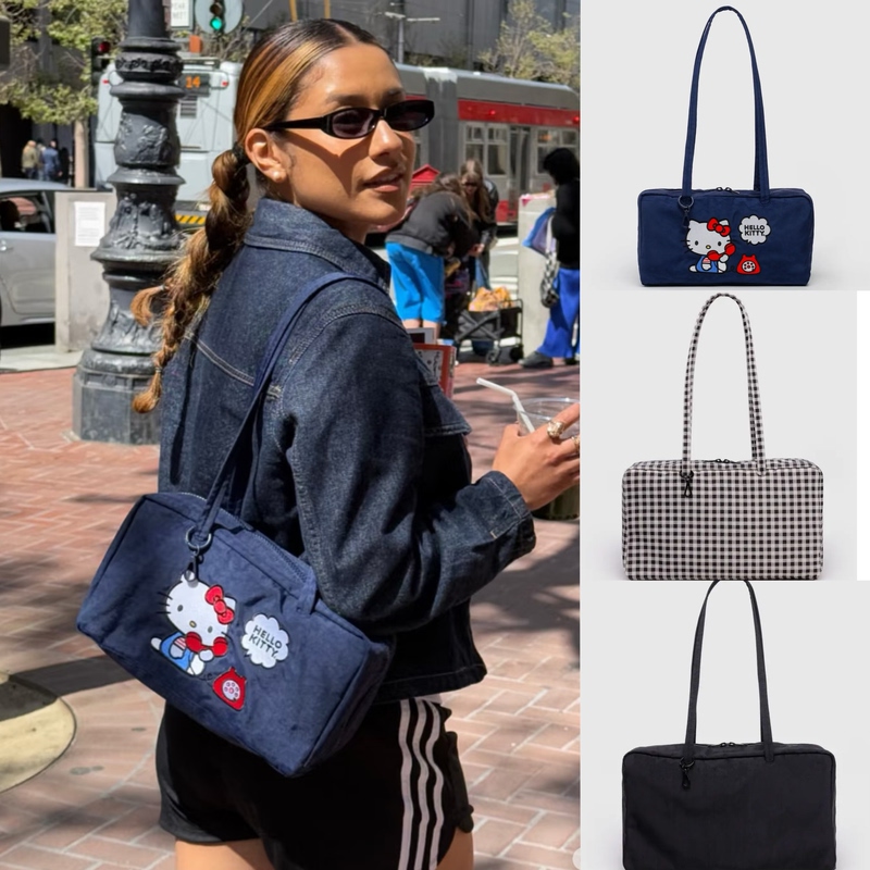 Baggu Bowler Bag Bowling Bag Embroidered Hello Kitty Shoulder Bag Underarm Bag Nylon Bag