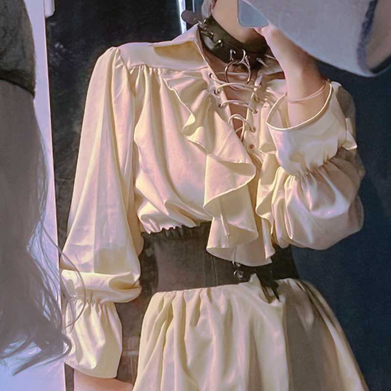 New Practical Retro Medieval Puff-Sleeved Ruffle-Collar Oversized Shirt Renaissance Shakespeare Style New Practical Retro Medieval Puff-Sleeved Ruffle-Collar Oversized Shirt Renaissance Shakespeare Style