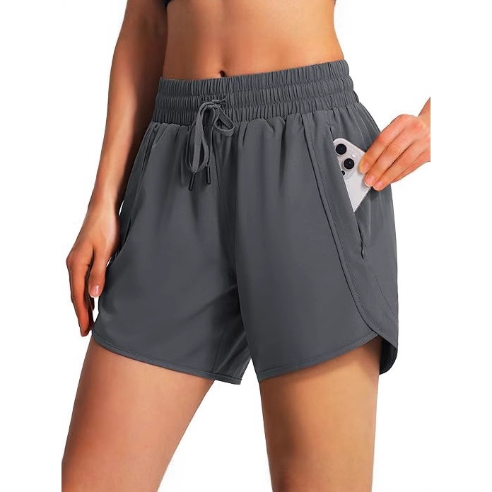 Amazon Cross-Border 2025 Women's 5inch Sports Running Shorts Quick-Dry Lightweight Fitness Shorts with Zipper