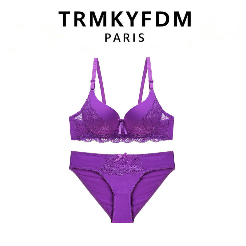 French Trmkyfdm European and American Sexy Lace Lingerie Women's Push-Up Bra Set with Side Breast Adjustment and Lift
