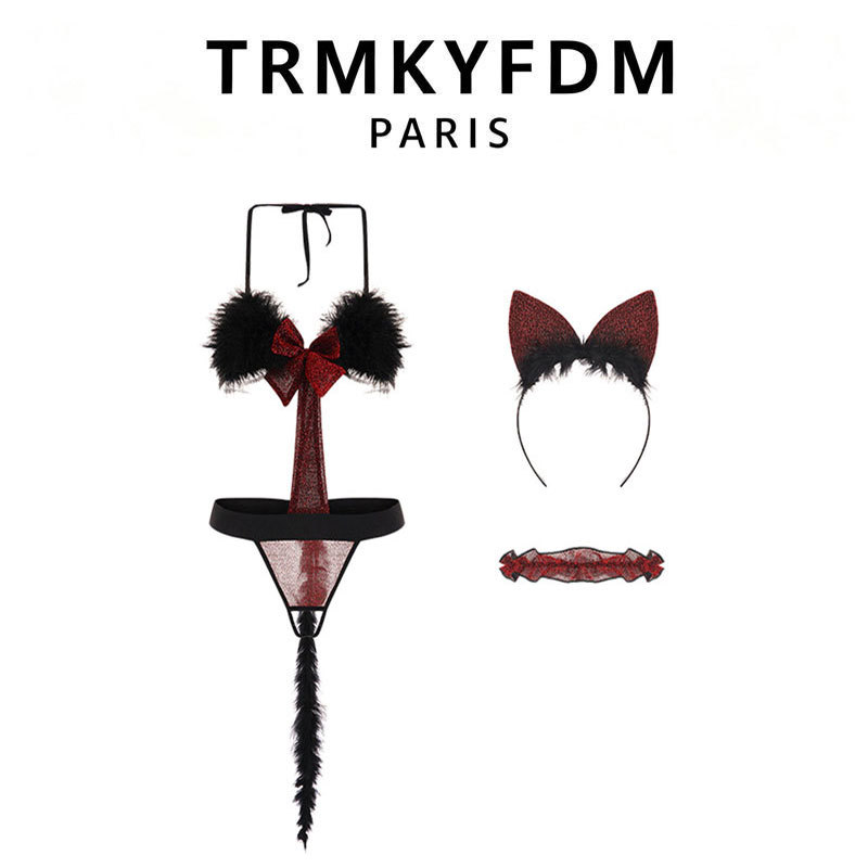 French Trmkyfdm Sexy and Alluring Lingerie, Catwoman Passionate Uniform, Pajamas, Battle Robe, No-Removal Pure Desire Set