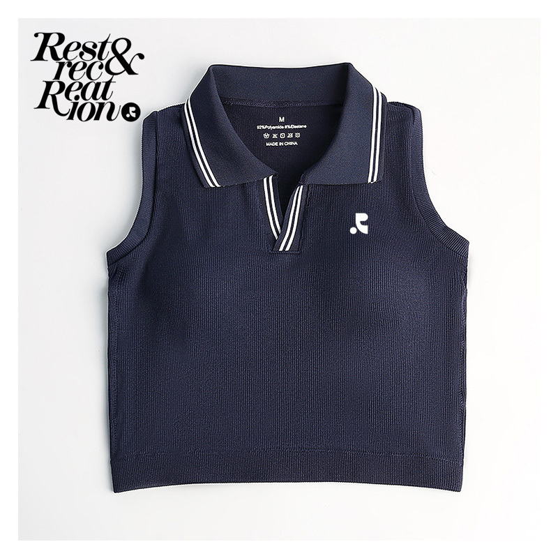 Restandrecreation Yoga Wear Tennis Vest Polo Collar Sports Fitness Sleeveless Top Women's Vest Restandrecreation Yoga Wear Tennis Vest Polo Collar Sports Fitness Sleeveless Top Women's Vest
