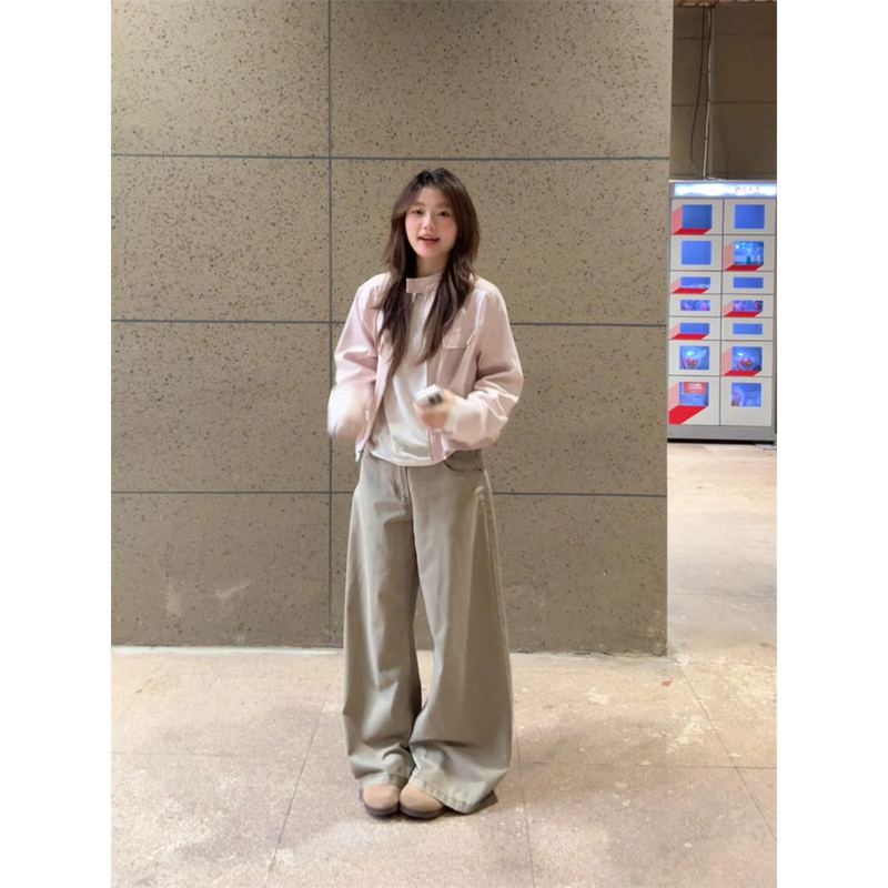 Korean Style Sweet and Gentle Pink Stand-Up Collar Suede Jacket for Women, Thin and Casual, Autumn Design Jacket, Baseball Jacket, Trendy