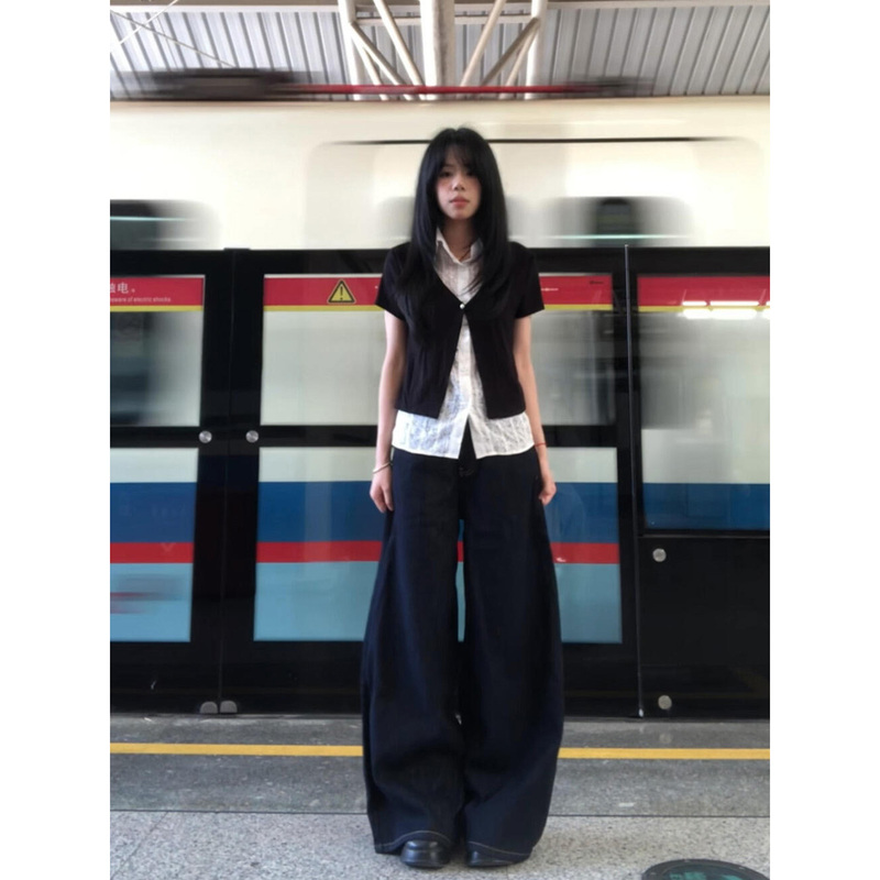 Korean Retro Black Fake Two-Piece Lapel Lace Patchwork Short-Sleeve T-Shirt for Women, Summer Waist-Cinching Versatile Slimming Top